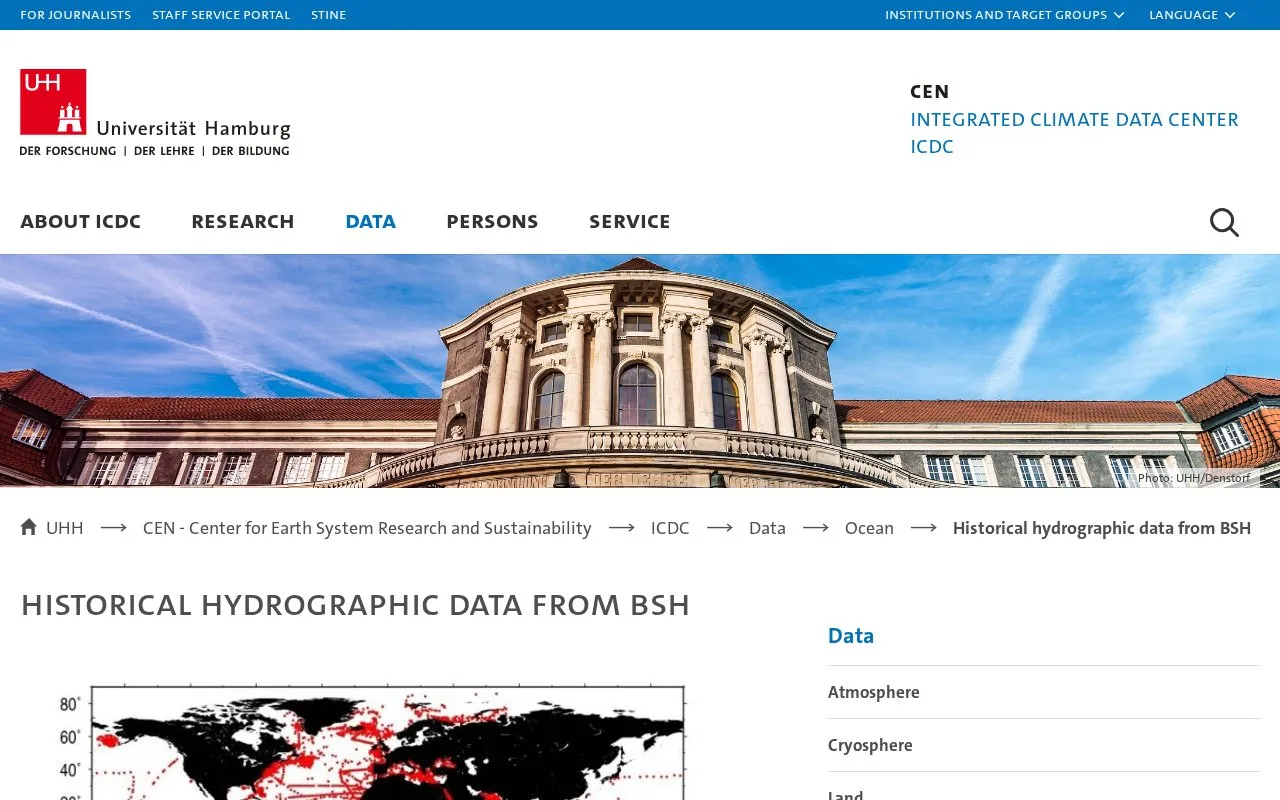 Historical hydrographic data from BSH homepage screenshot