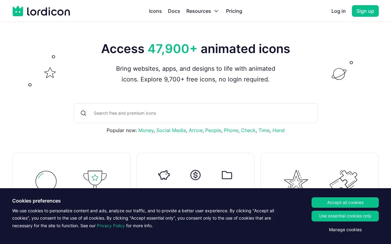 LordIcon homepage screenshot