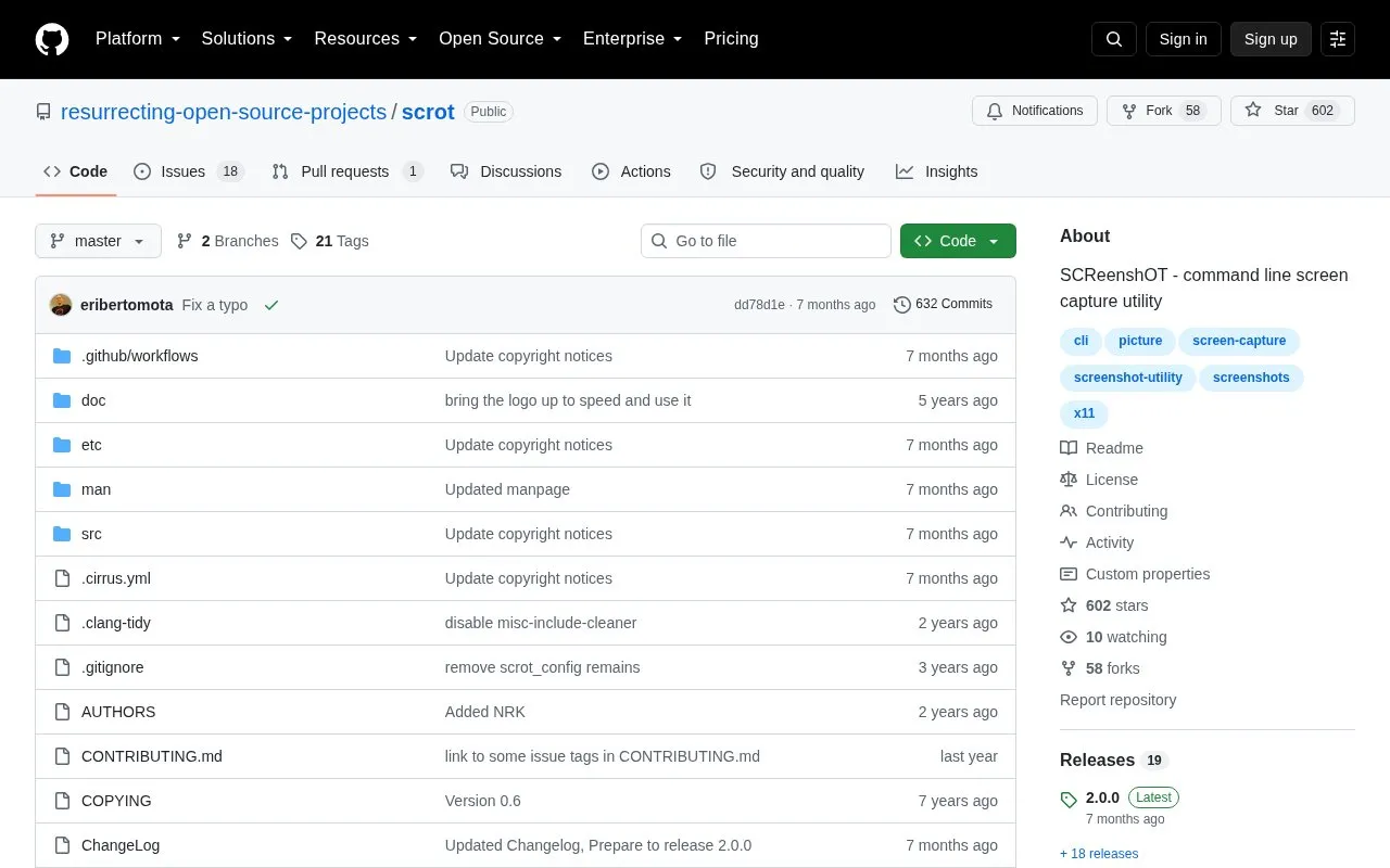 Scrot homepage screenshot