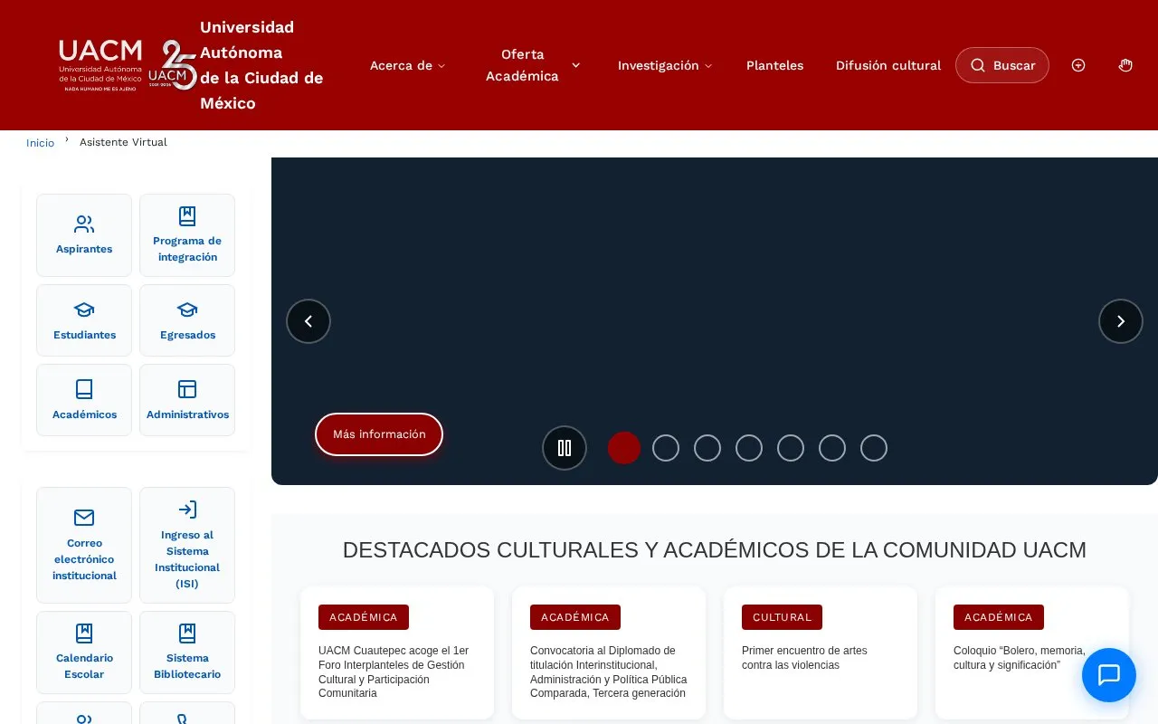 Universidad Autonoma de la Ciudad de Mexico homepage screenshot