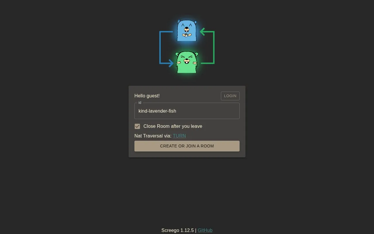 Screego homepage screenshot