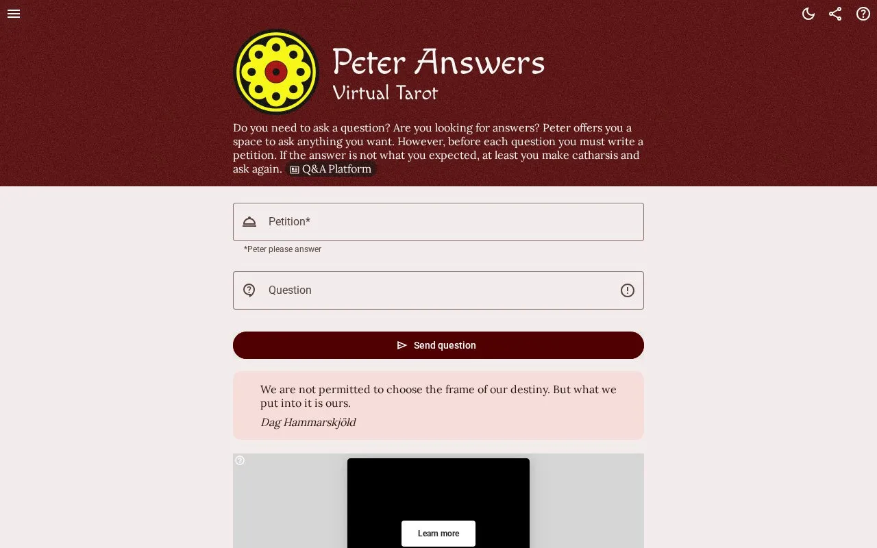 Peter Answers homepage screenshot