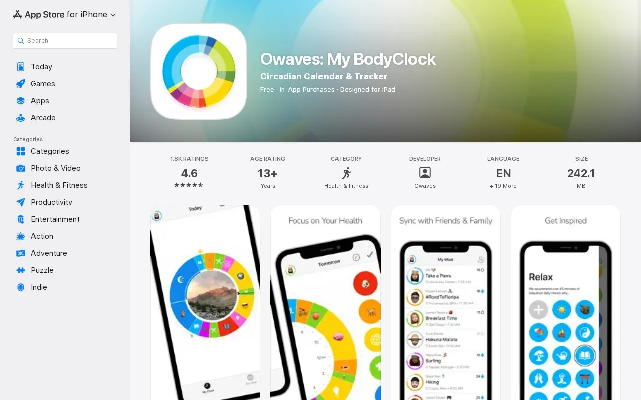 Body Clock homepage screenshot