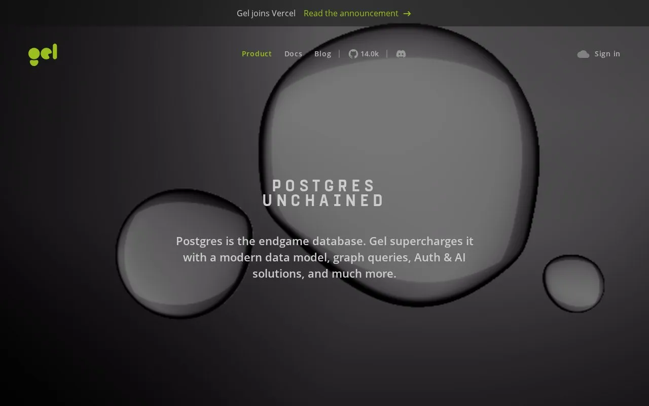 Gel homepage screenshot