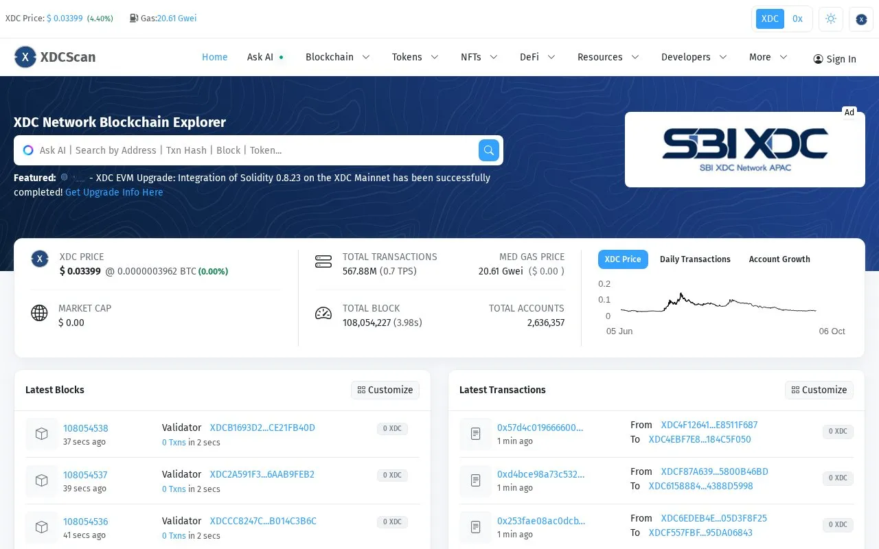 XDC Network — openscan homepage screenshot
