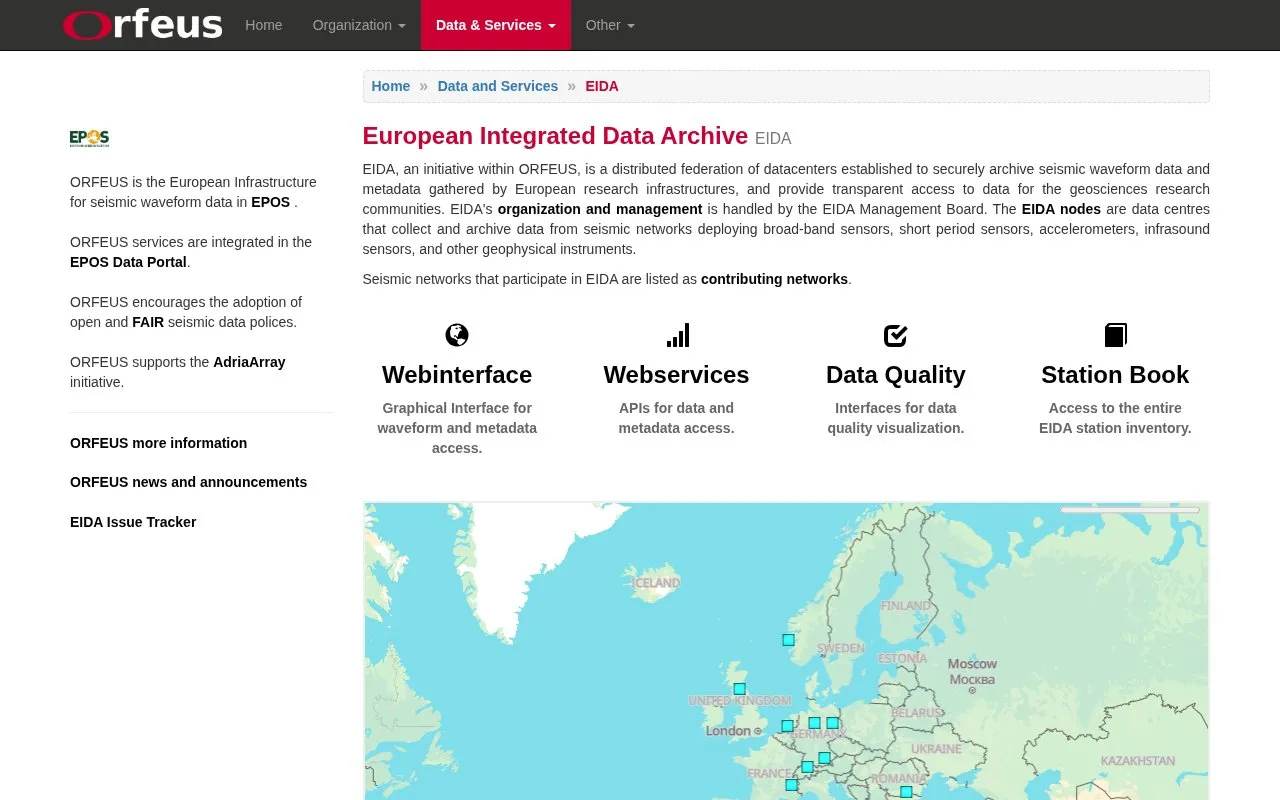 EIDA homepage screenshot