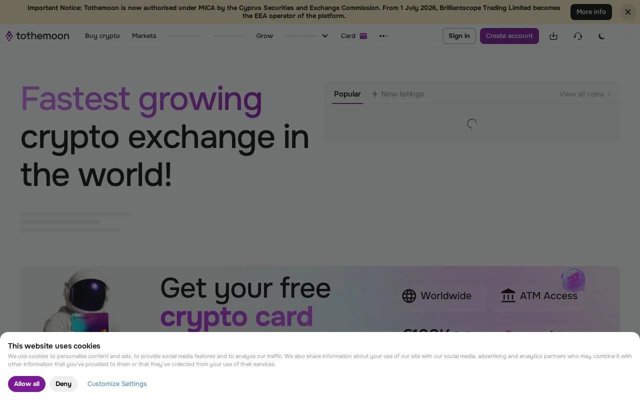 Tothemoon homepage screenshot