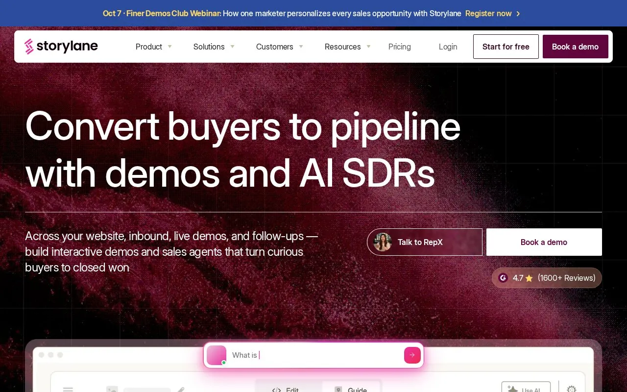 Storylane homepage screenshot