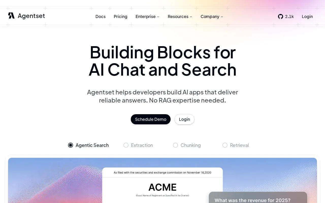 Agentset: homepage screenshot