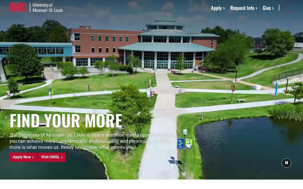 University of Missouri, Saint Louis homepage screenshot