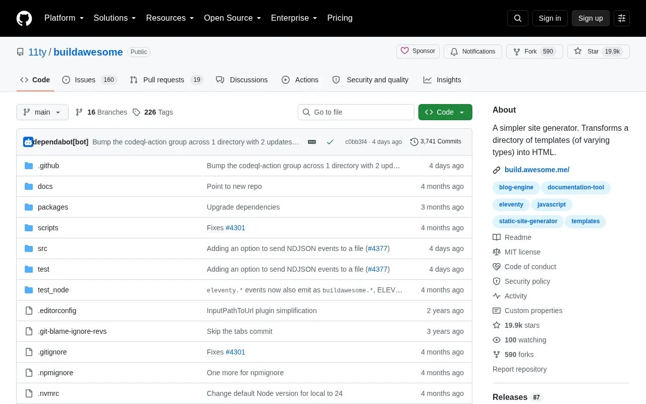 Eleventy homepage screenshot