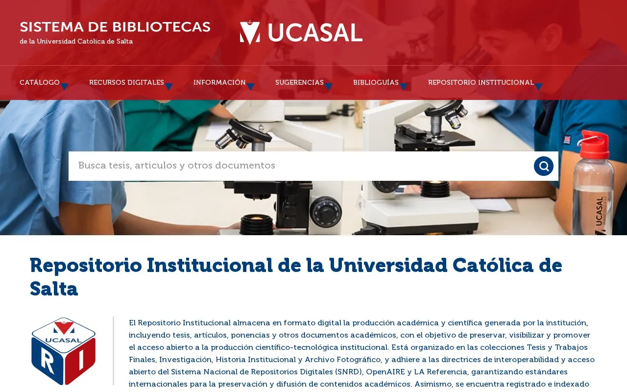Repositorio Institucional UCASAL homepage screenshot
