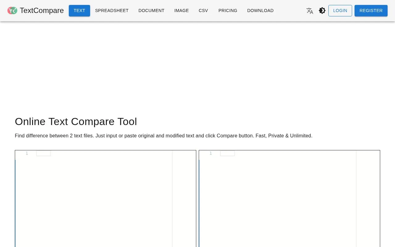 TextCompare homepage screenshot