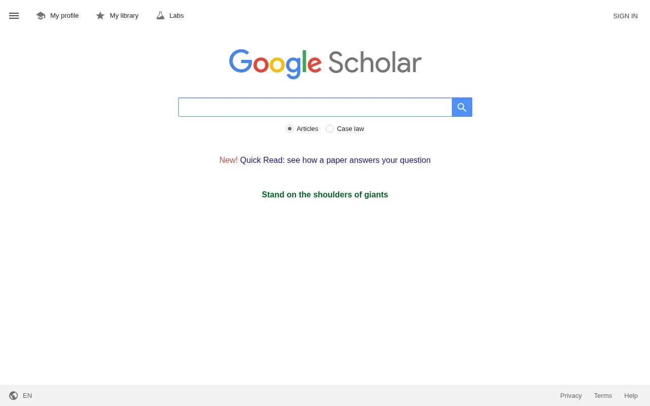 Google Scholar homepage screenshot