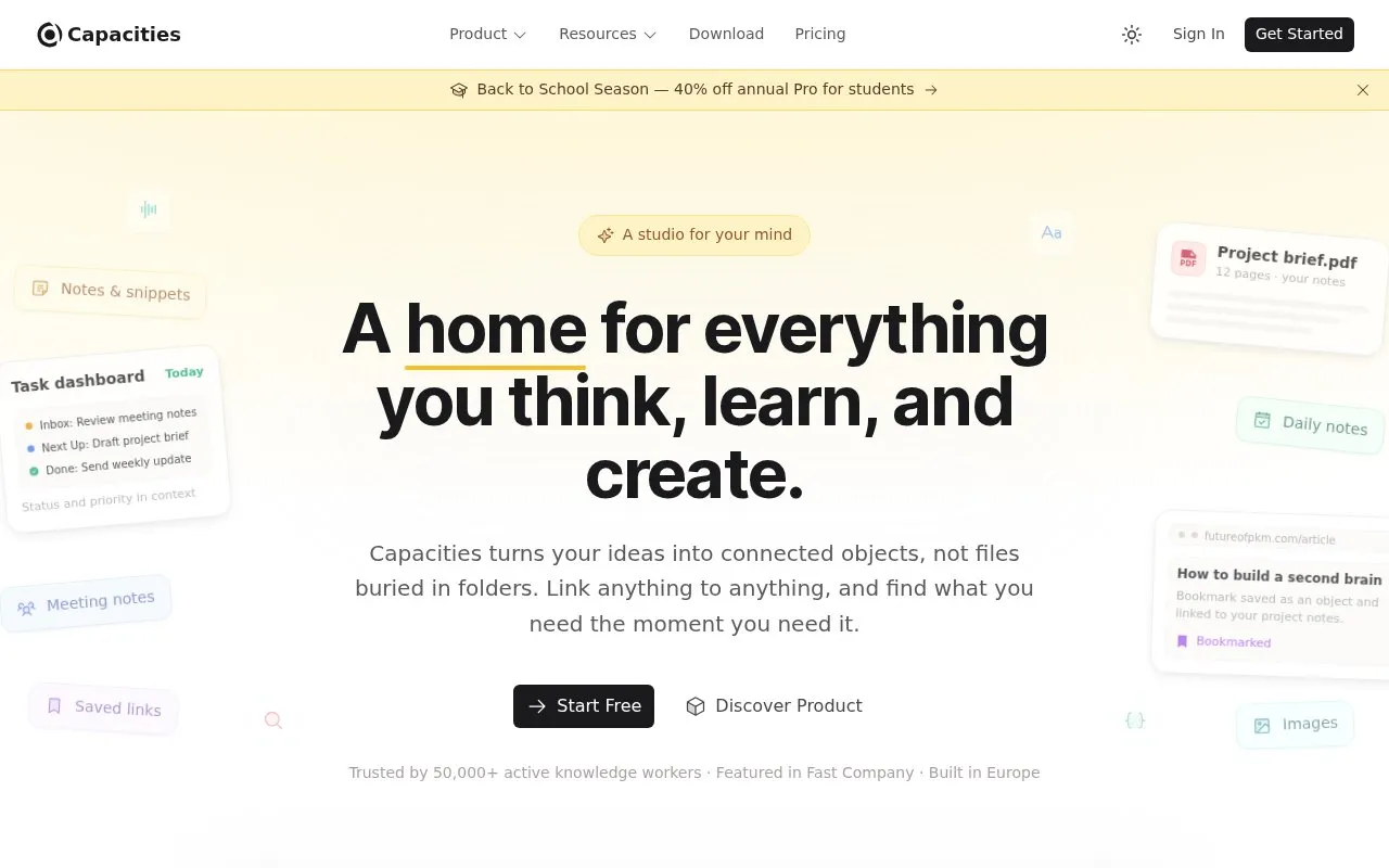 Capacities homepage screenshot