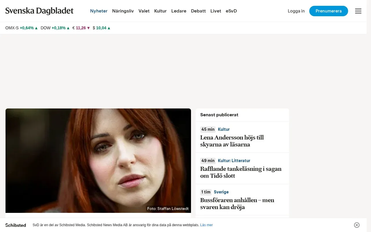 Svenska Dagbladet homepage screenshot