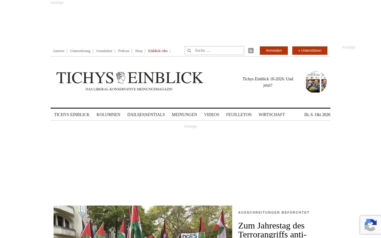 Tichys Einblick homepage screenshot