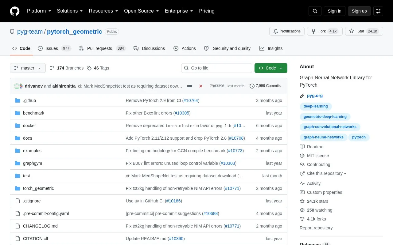 PyTorch Geometric homepage screenshot