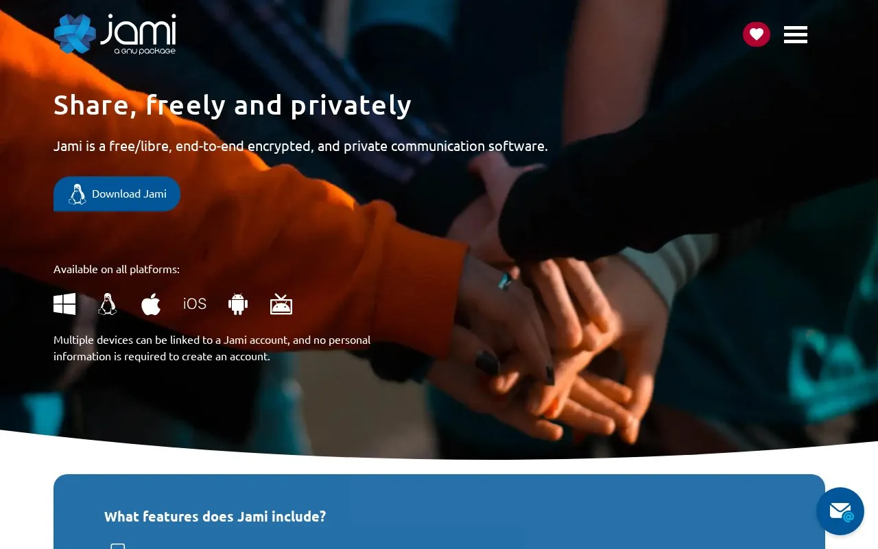 Jami homepage screenshot