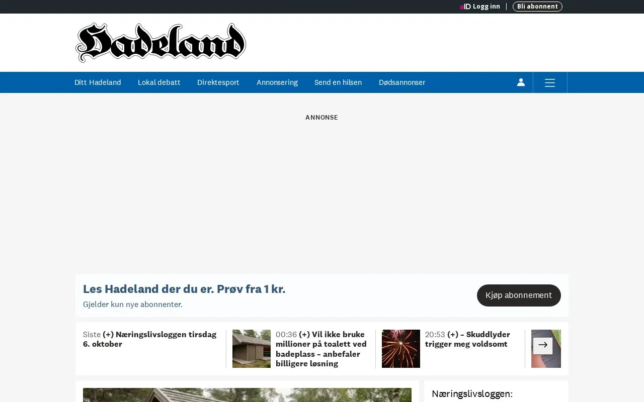 Hadeland homepage screenshot