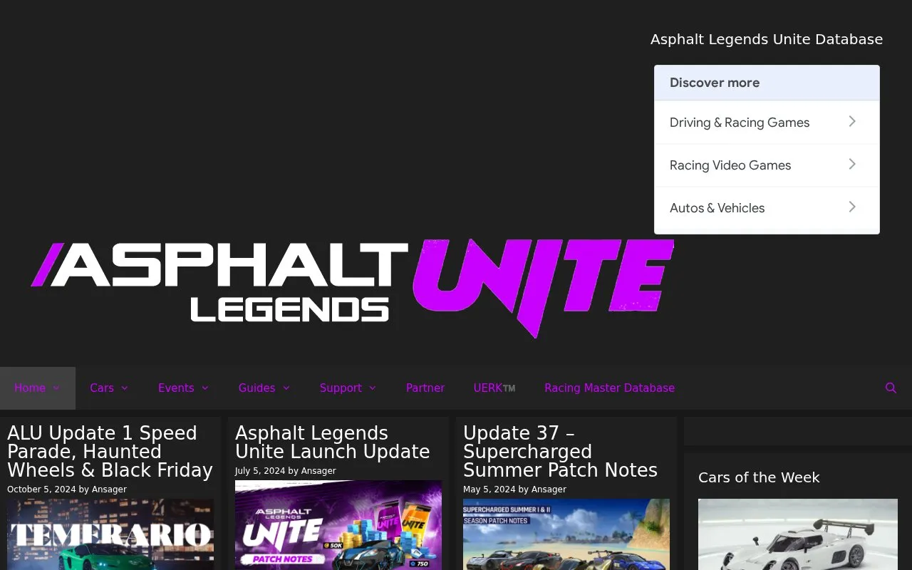 Asphalt Database homepage screenshot