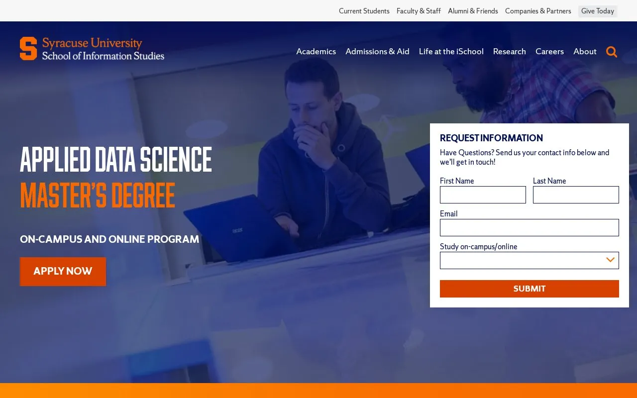 MS in Applied Data Science @ Syracuse homepage screenshot