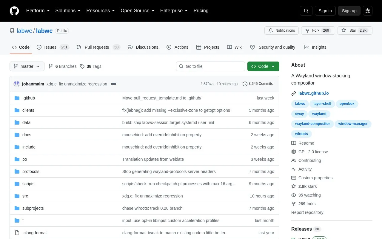 LabWC homepage screenshot