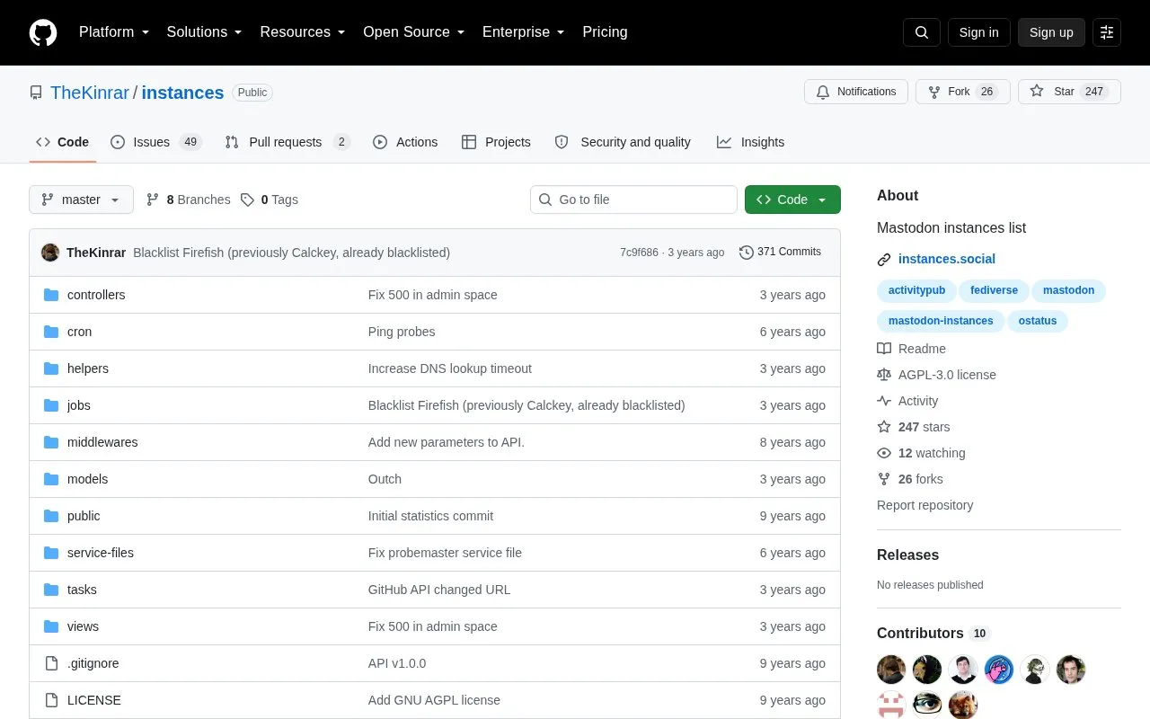 instances homepage screenshot