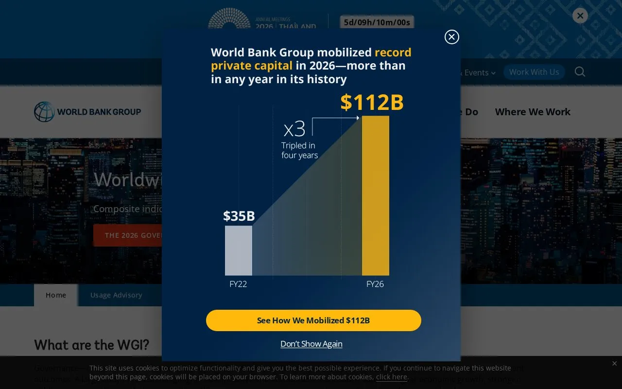 Worldwide Governance Indicators Project homepage screenshot