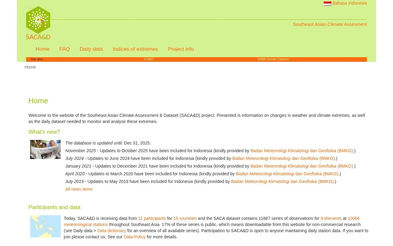 Southeast Asian Climate Assessment & Dataset homepage screenshot
