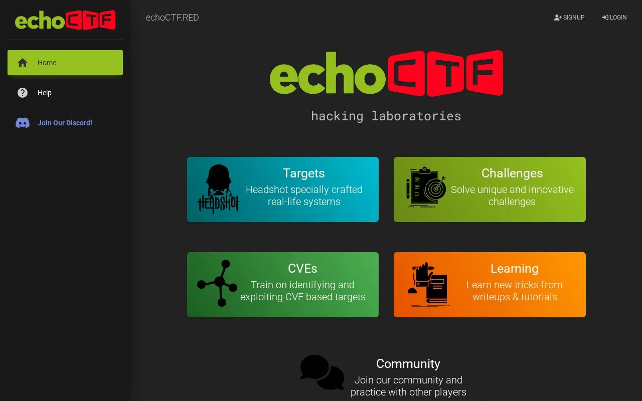 echoCTF.RED homepage screenshot