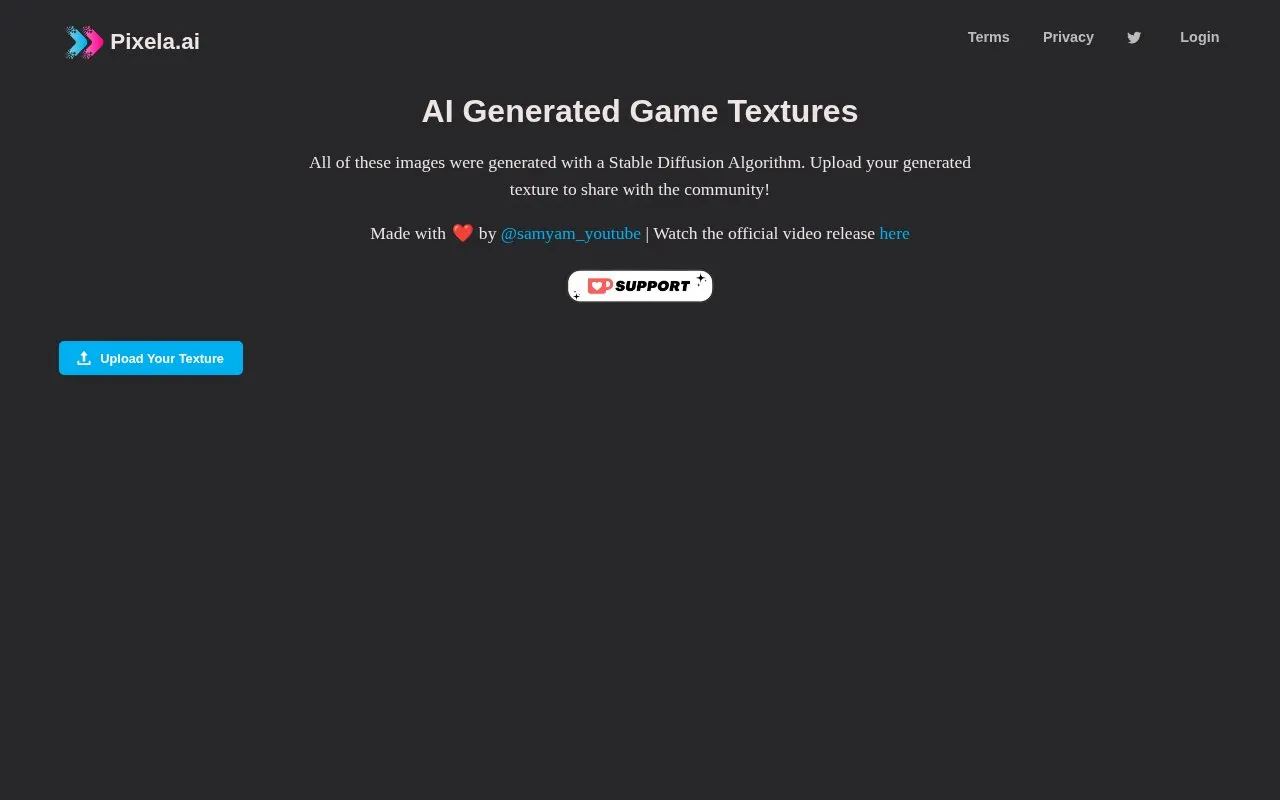 Pixela homepage screenshot