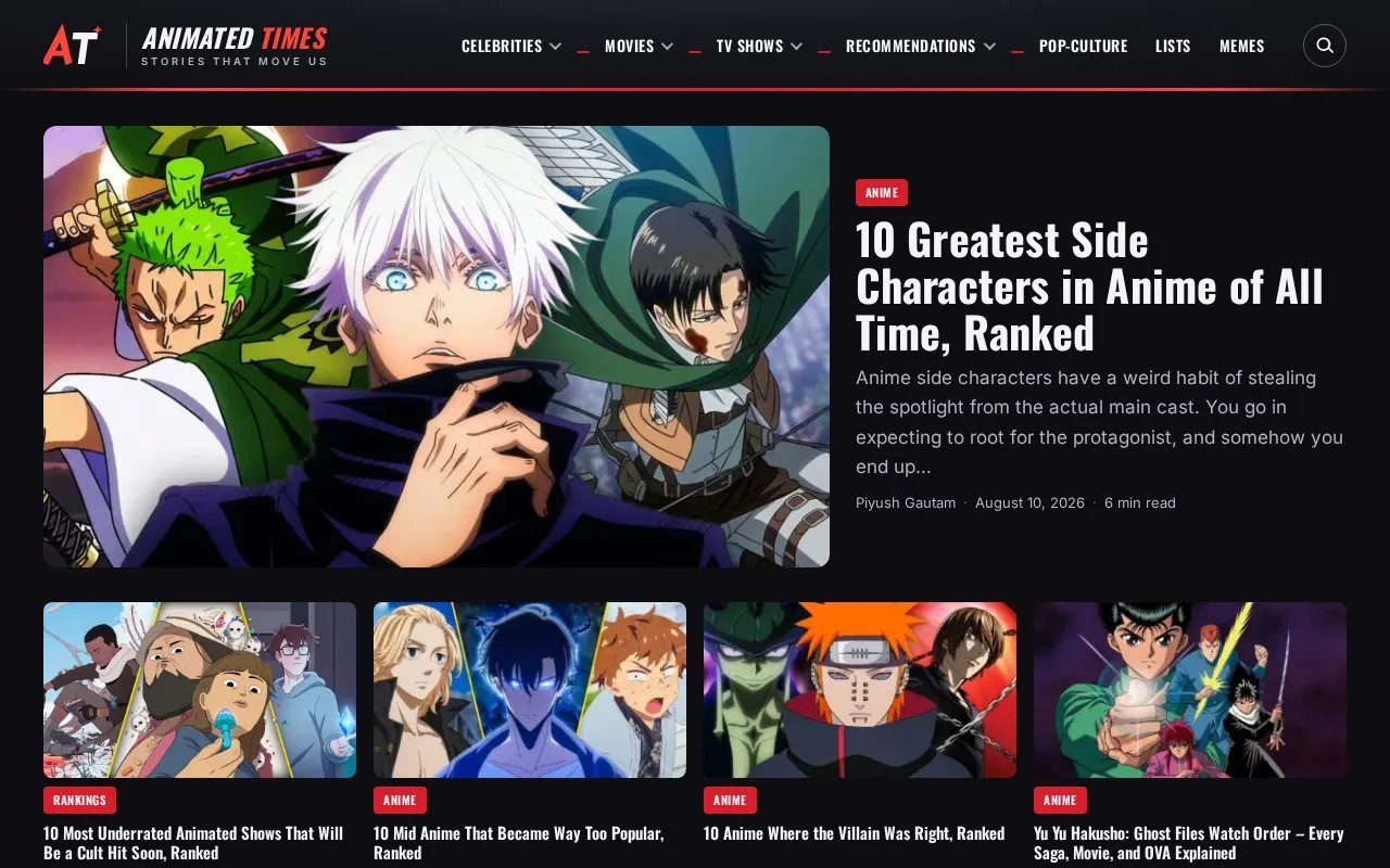 Animated Times homepage screenshot