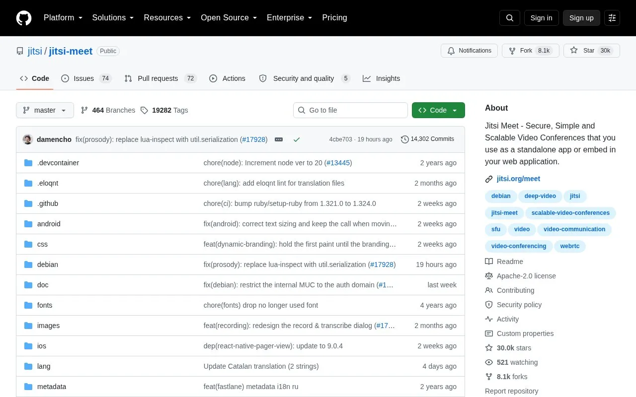 Jitsi Meet homepage screenshot