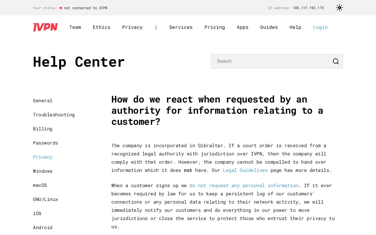 No-Log homepage screenshot