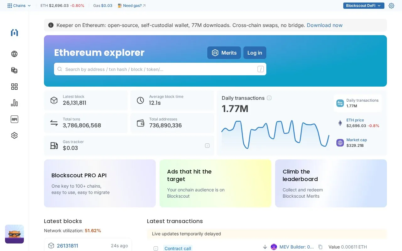 Ethereum Mainnet — blockscout homepage screenshot
