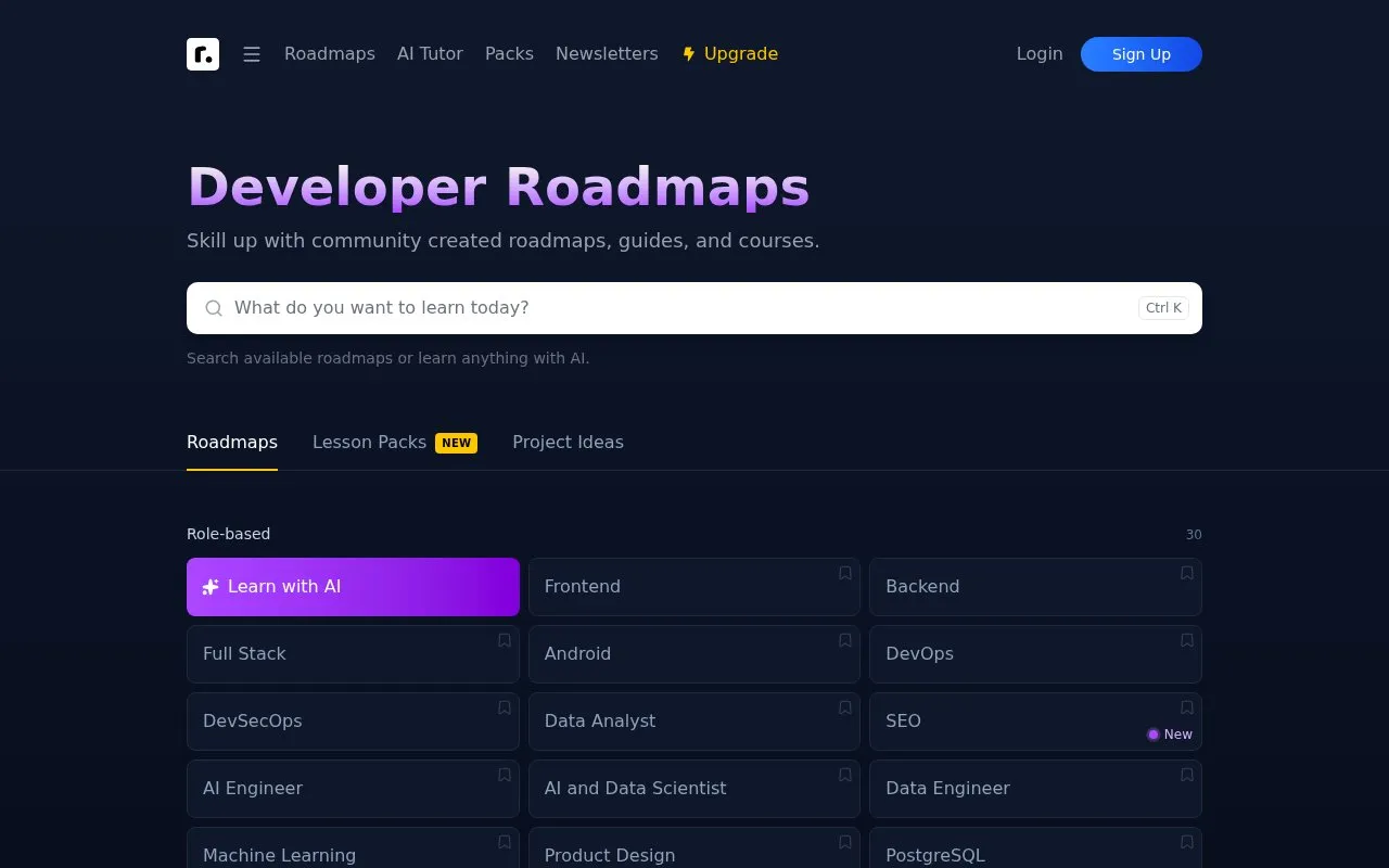 Roadmap homepage screenshot