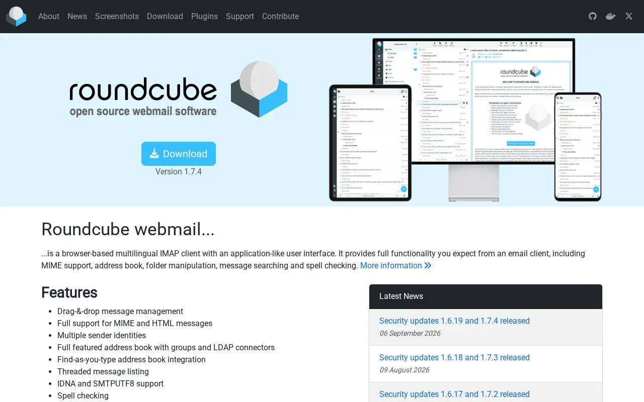 Roundcube homepage screenshot