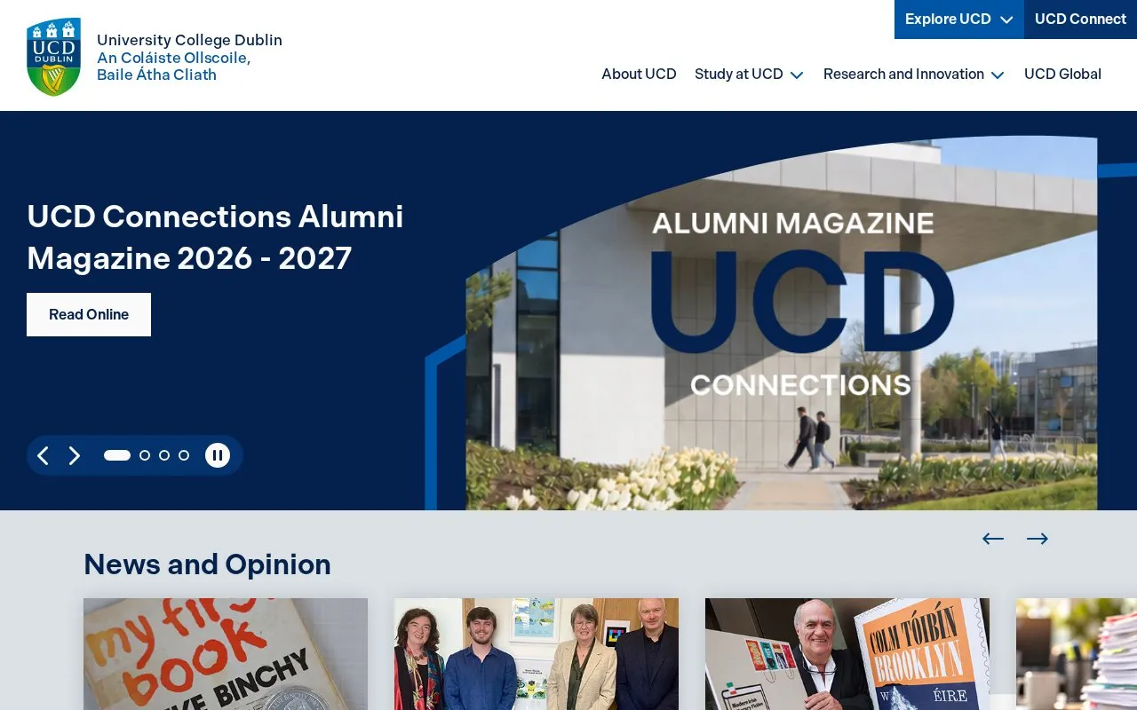 University College Dublin homepage screenshot