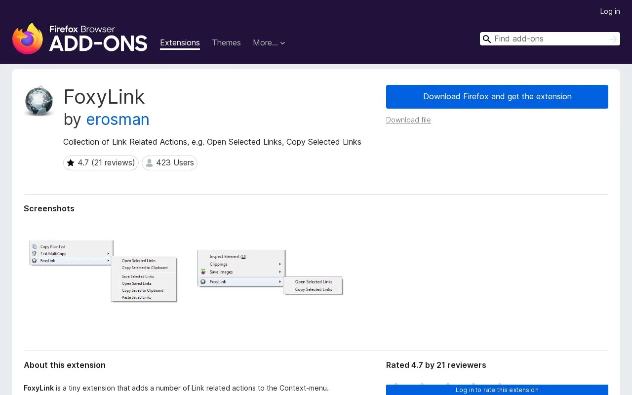FoxyLink by erosman homepage screenshot