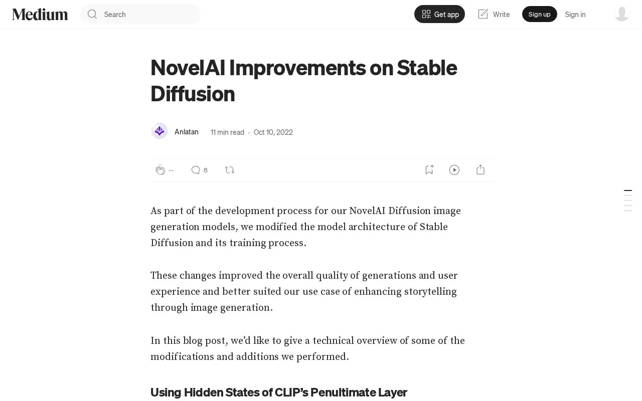 NovelAI Improvements on Stable Diffusion by NovelAI Oct, 2022 Medium homepage screenshot