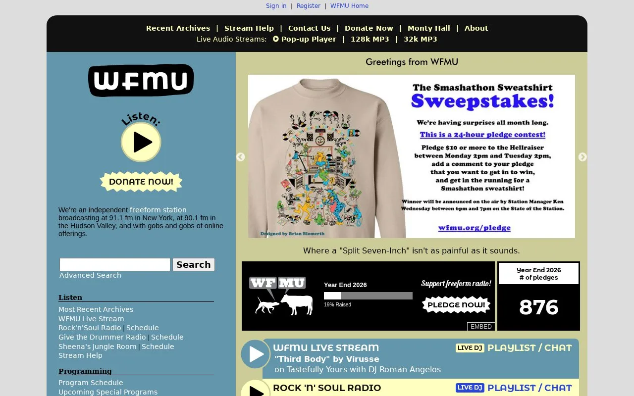 WFMU homepage screenshot