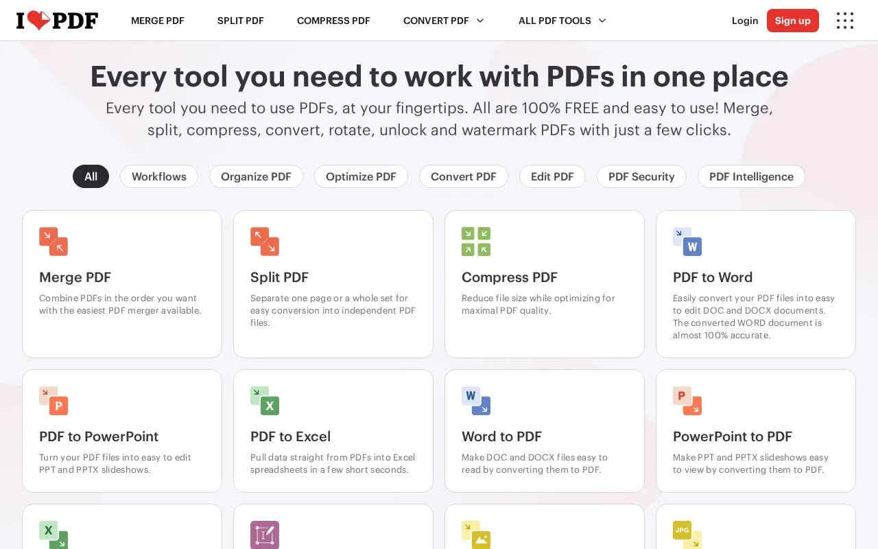 ILovePDF homepage screenshot