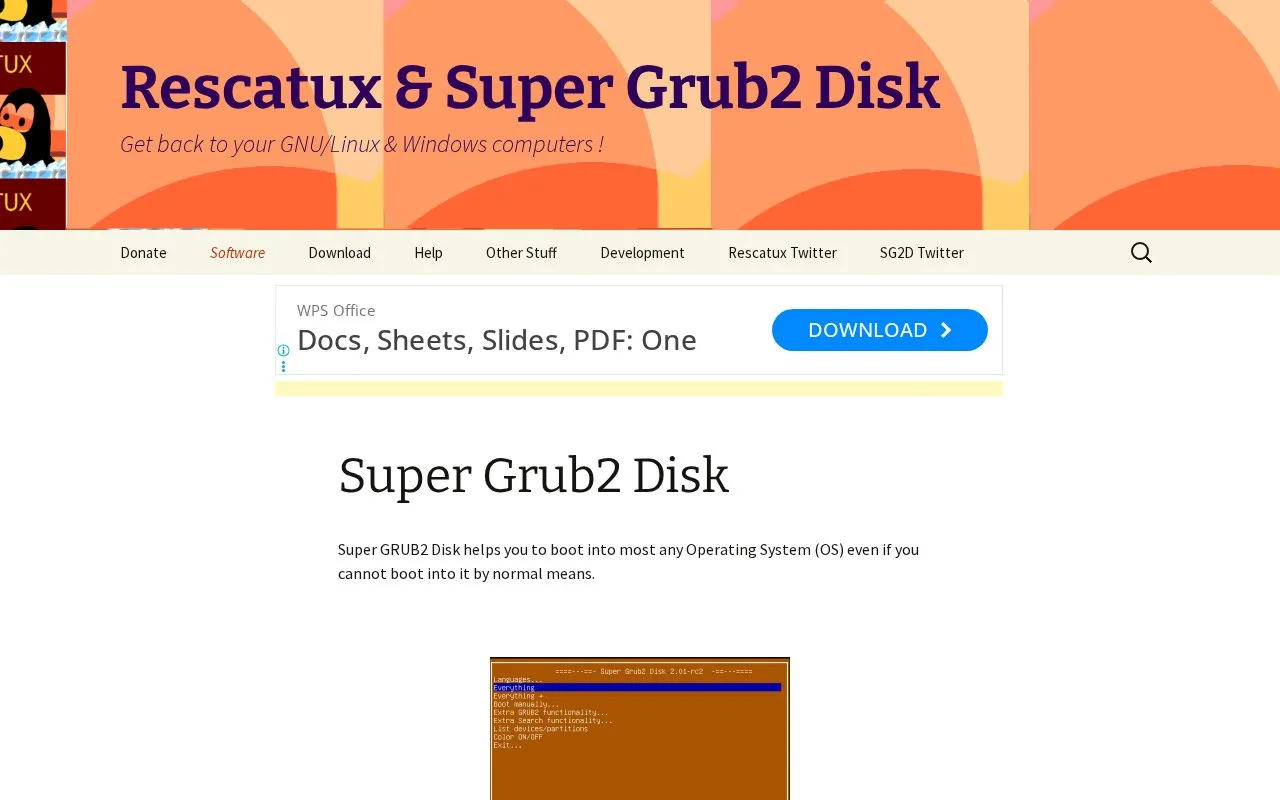 Super Grub2 Disk homepage screenshot
