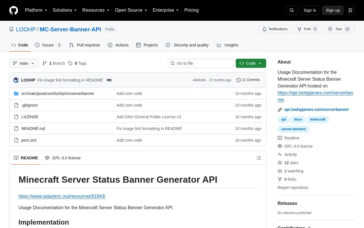 MC-Server-Banner-API homepage screenshot