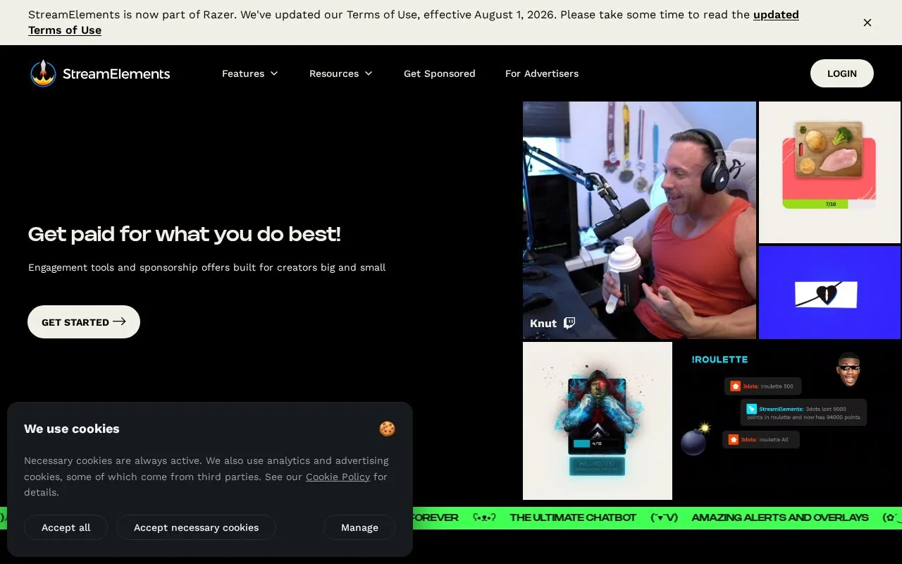 StreamElements homepage screenshot
