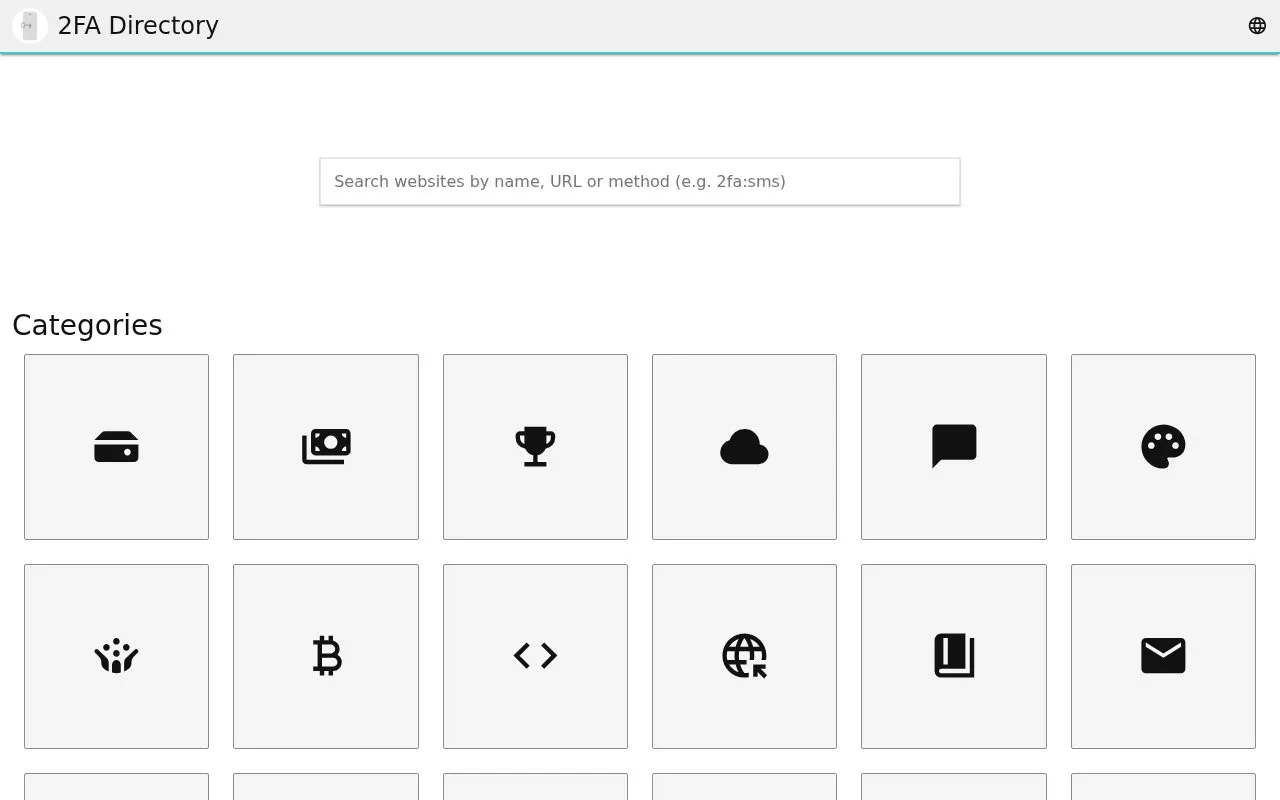 2FA Directory homepage screenshot