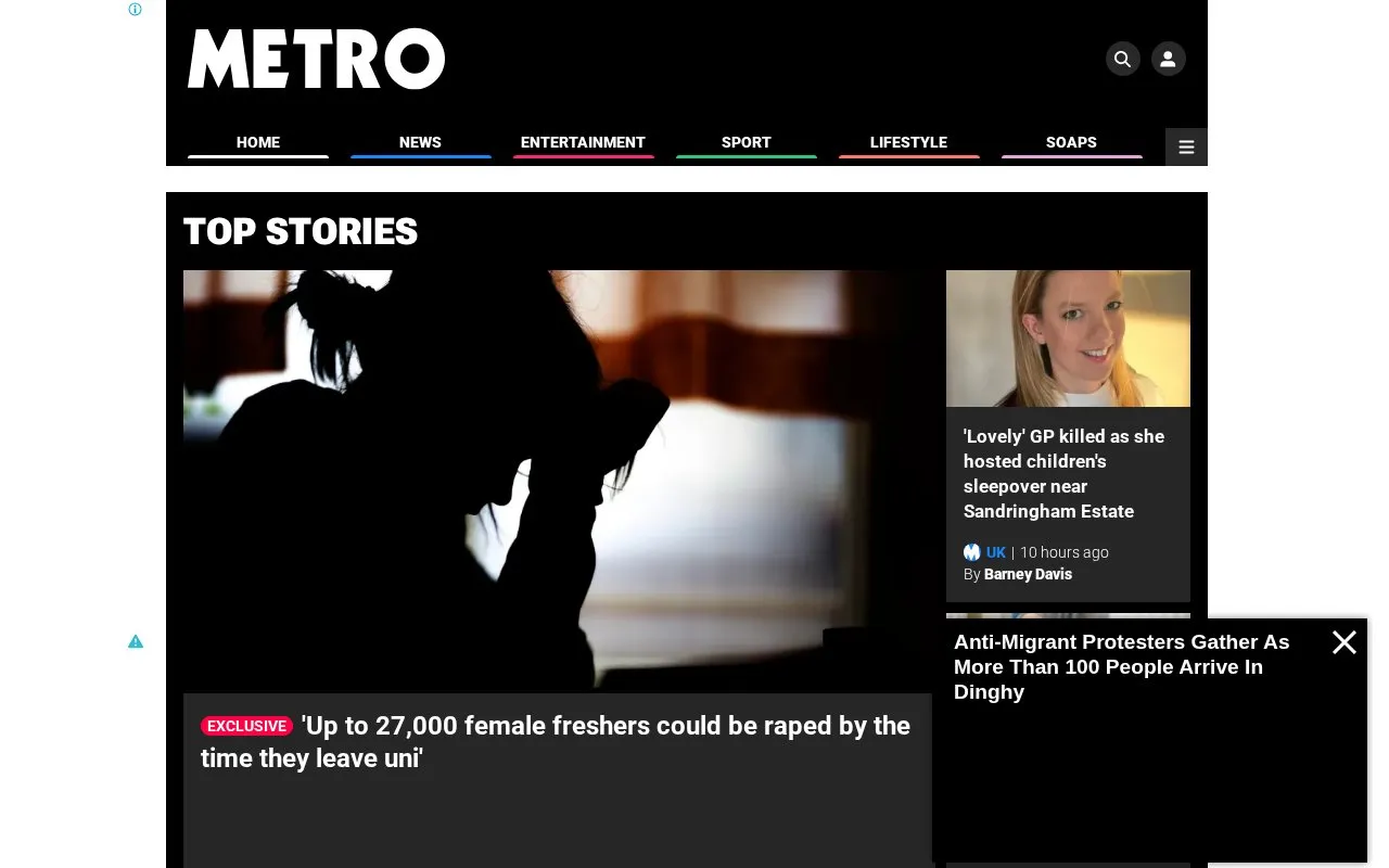 Metro homepage screenshot