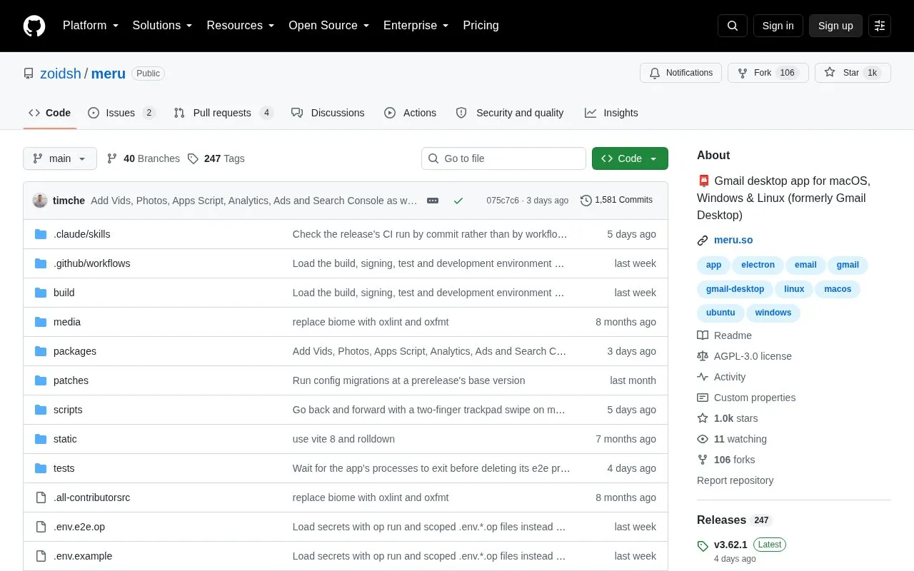 Meru homepage screenshot
