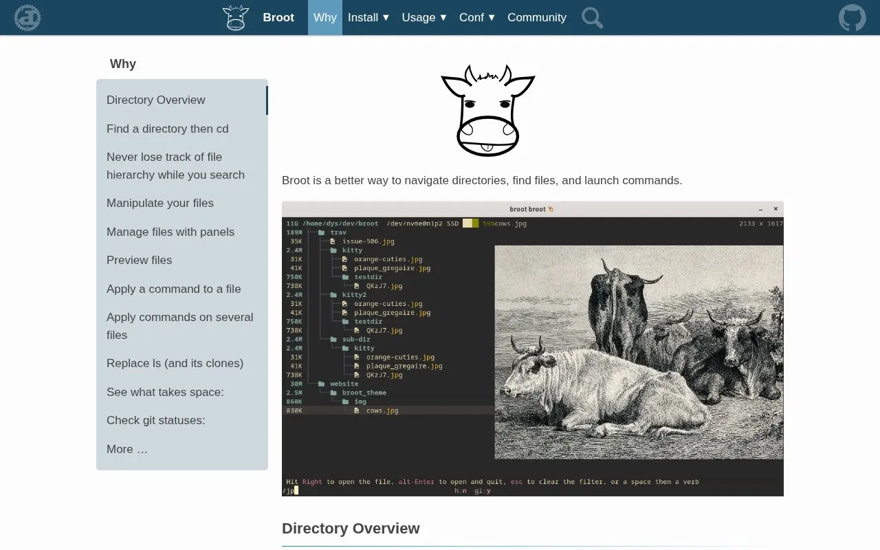 broot homepage screenshot